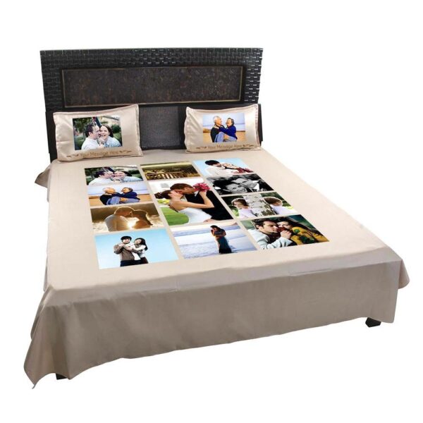 Personalized Photo Collage Double Bed sheet with Pillow Covers