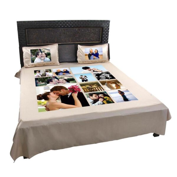 Personalized Photo Collage Double Bed sheet with Pillow Covers