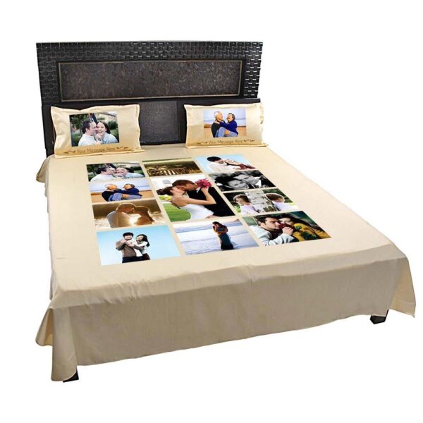 Personalized Photo Collage Double Bed sheet with Pillow Covers