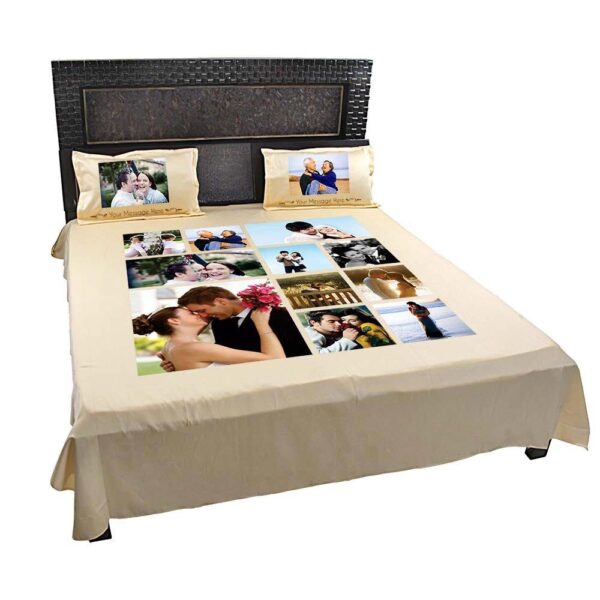 Personalized Photo Collage Double Bed sheet with Pillow Covers