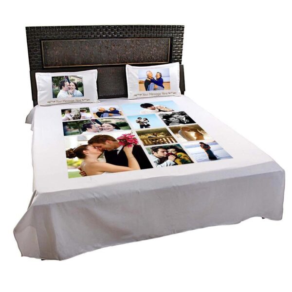 Personalized Photo Collage Double Bed sheet with Pillow Covers