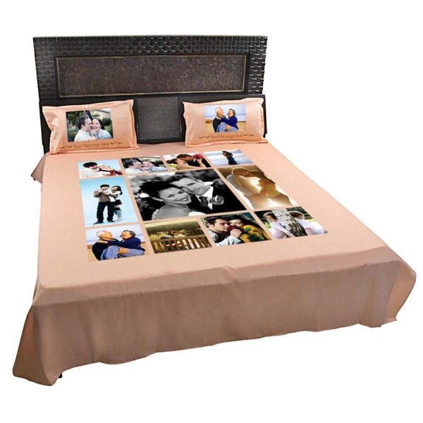 Personalized Photo Collage Double Bed sheet with Pillow Covers