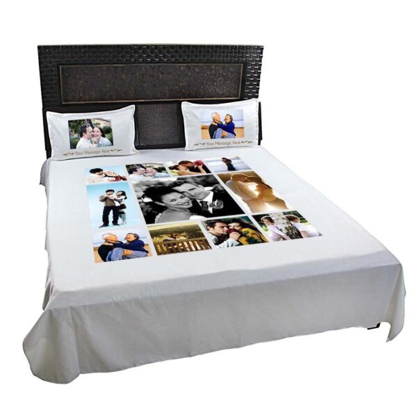 Personalized Photo Collage Double Bed sheet with Pillow Covers