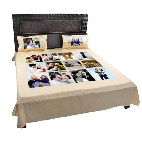 Personalized Photo Collage Double Bed sheet with Pillow Covers