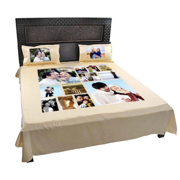 Personalized Photo Collage Double Bed sheet with Pillow Covers