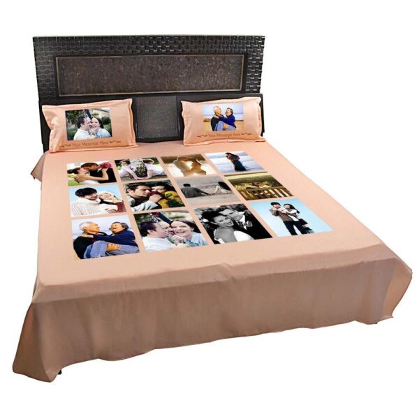 Personalized Photo Collage Double Bed sheet with Pillow Covers