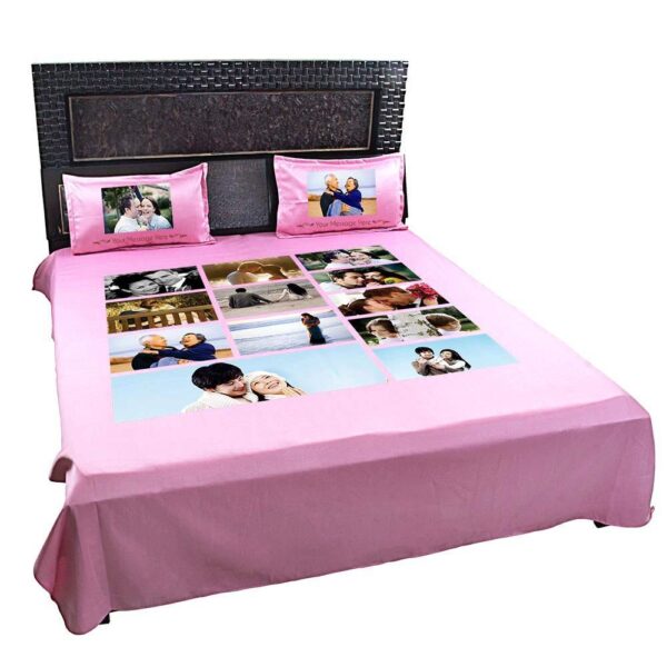 Personalized Photo Collage Double Bed sheet with Pillow Covers