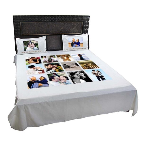 Personalized Photo Collage Double Bed sheet with Pillow Covers