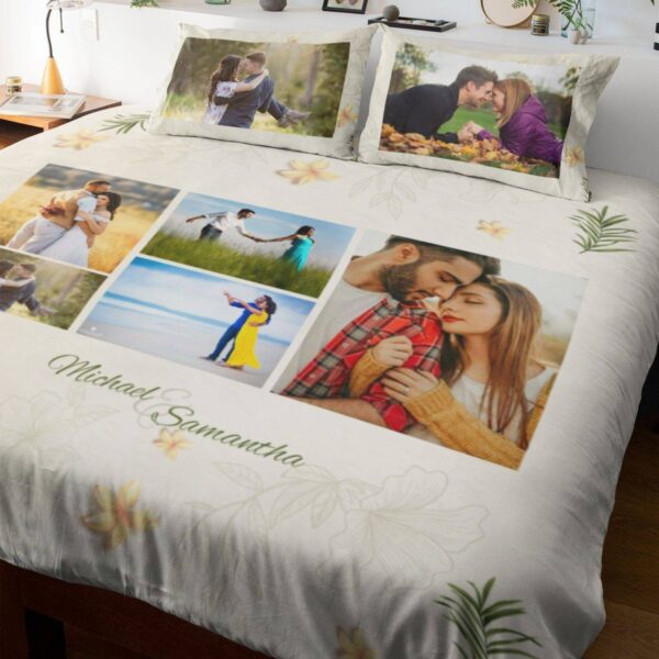 Personalized Photo Collage Double Bed sheet with Pillow Covers