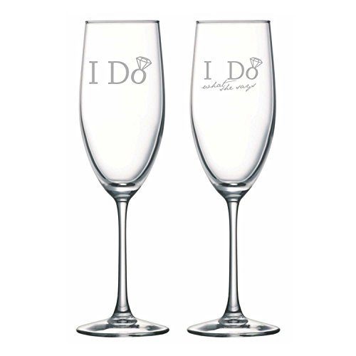 Wedding Gifts for Couple Champagne Flutes - Engraved Funny I do I do What She Says Set of 4 with Coasters|Bride Groom- Duchess 165 ml