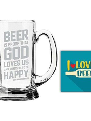 Yaya Cafe Beer Proof God Love Us Happy Engraved Beer Mug with Quotes - Icon Beer 580ml