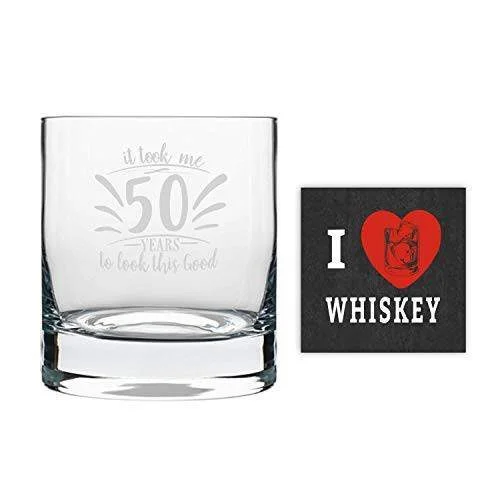 Took Me 50 Years Look Good Engraved Whiskey Glass