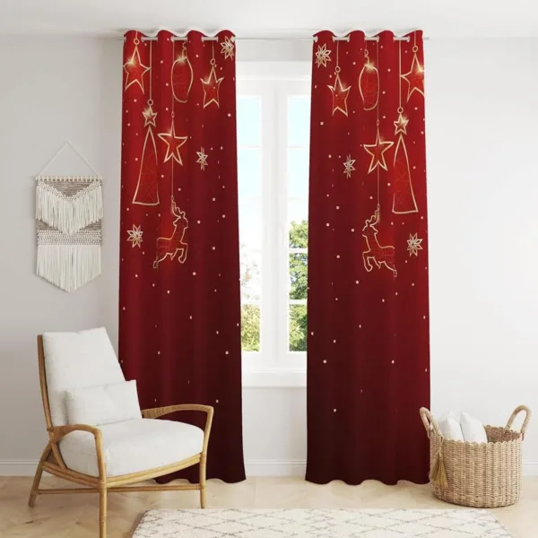 Snow Star Ball Printed Christmas Curtain