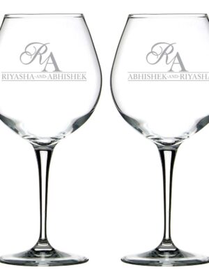 Aesthetic Monogram Personalized Engraved Couple Wine Glass
