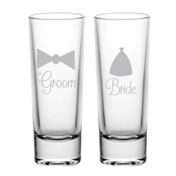 Bride And Groom Engraved Shot Glasses Set of 2