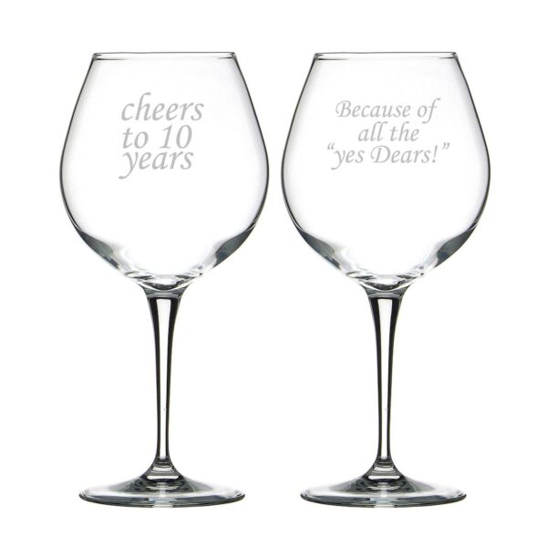 Cheers 10th Marriage Anniversary Wine Glasses Set of 2