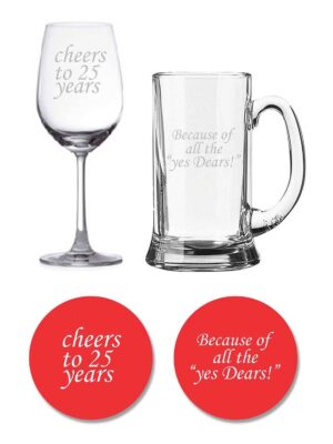 Cheers 25th Anniversary Beer and Wine Glasses Set of 2