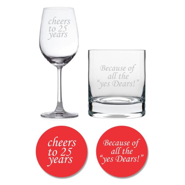 Cheers 25th Anniversary Whiskey and Wine Glass Set of 2