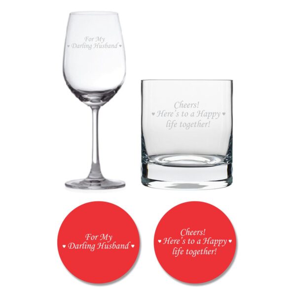 Darling Husband Happy life Together Whiskey and Wine Glasses Set of 2
