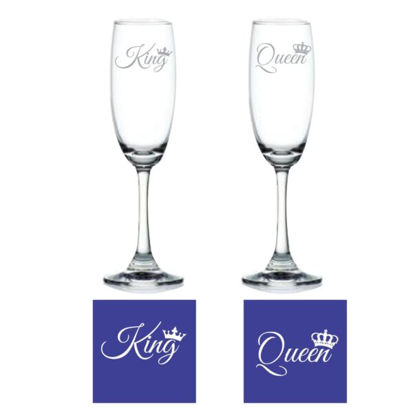 Engraved King Queen Champagne Flutes Set of 2