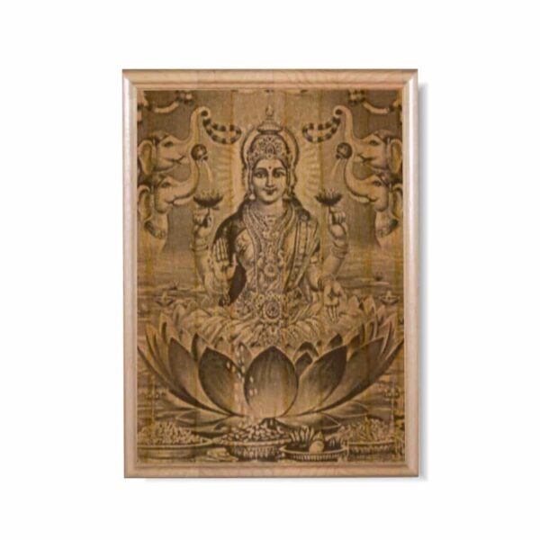 Engraved Goddess Lakshmi Wooden Plaque