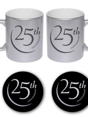 Happy 25th Silver Anniversary Couple Coffee Mugs Set of 2