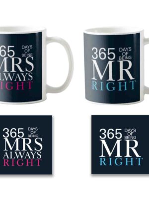 1st Anniversary Mr Right Mrs Always Right Couple Coffee Mugs Set of 2