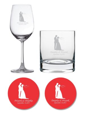 Personalized Just Married Couple Whiskey and Wine Glasses Set of 2