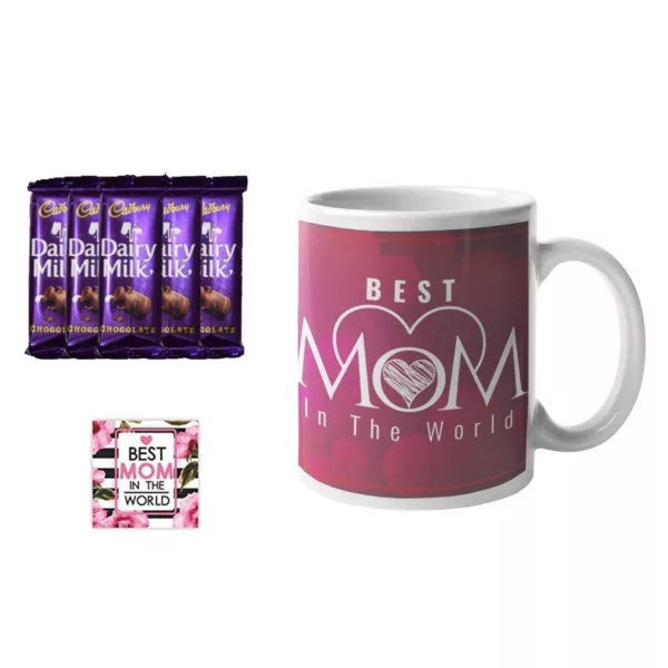 TheYaYaCafe Mothers Day Gifts, Coffee Mug 5 Dairy milk Chocolate (7gm each) Combo with Coaster - Hindi Maa, White