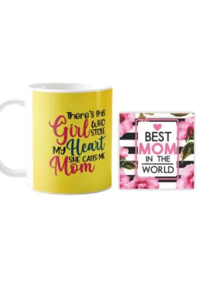 TheYaYaCafe There is This Girl Who Stole My Heart She Calls me Mom Magic Ceramic Coffee Mug with Coaster (330 ml)