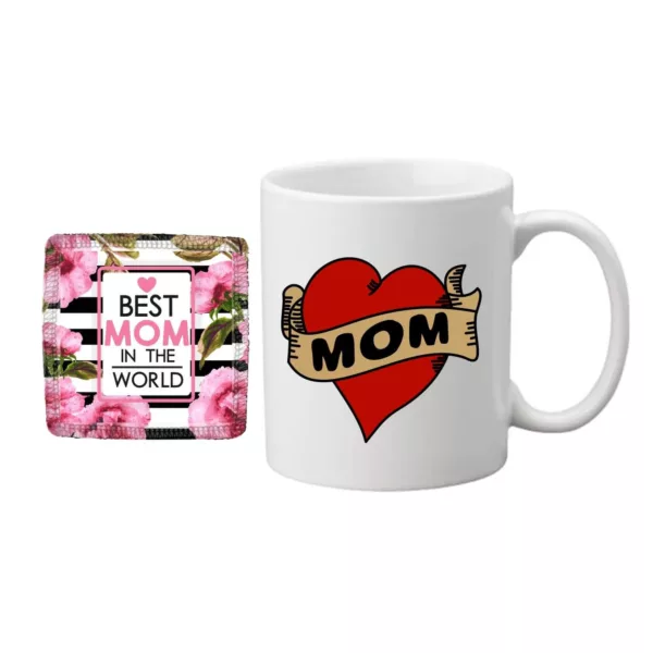 TheYaYaCafe Yaya Cafe Mothers Day Gifts for Mom, Red Heart Mom Coffee Mug for Mother, Coaster Combo Set of 2