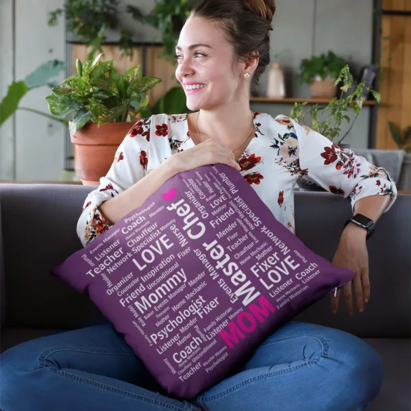 Master Chef Mom Printed Velvet Cushion Cover 16x16 Inches With Filler