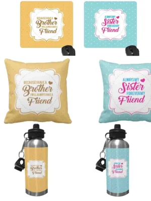Forever Friend Brother Sister Hamper Set of 4 - Mousepad, Cushion Cover, Sipper Bottle