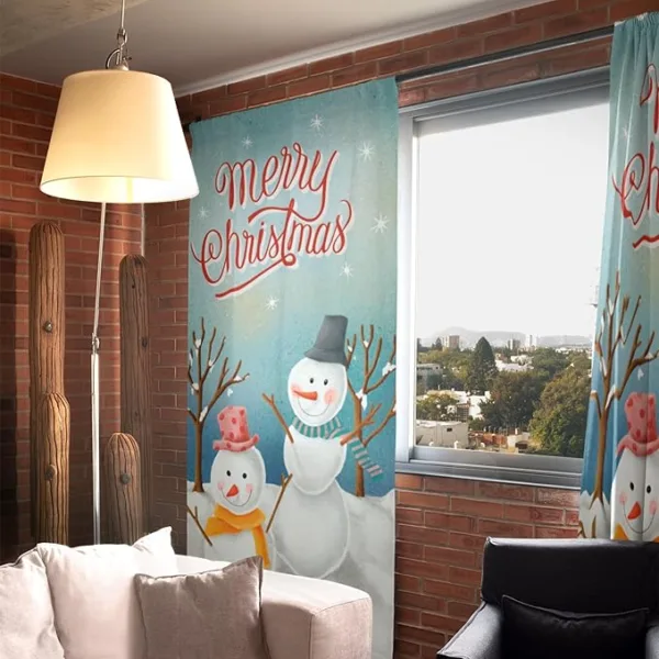 Merry Christmas Snowman Christmas Curtain