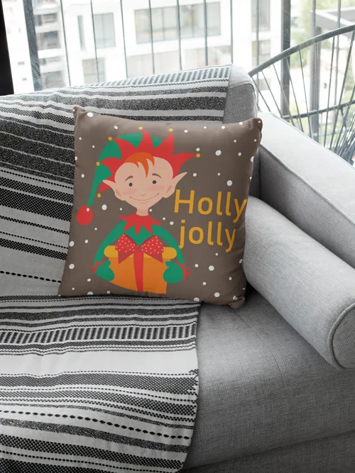 Jolly Holly Design Christmas Cushion Cover