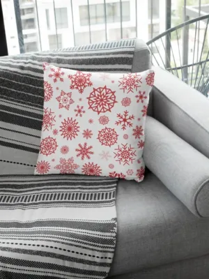 Red Snowflakes Pattern Christmas Cushion Cover
