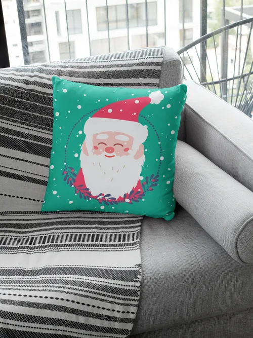 Greenish Santa Design Christmas Cushion Cover