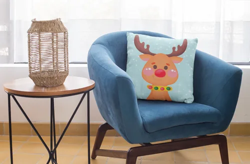 Cute Reindeer Design Christmas Cushion Cover