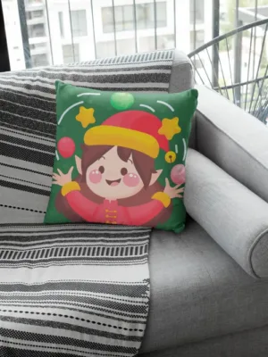 Cute Girl Design Christmas Cushion Cover