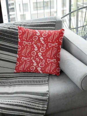 Red Candy Pattern Christmas Cushion Cover