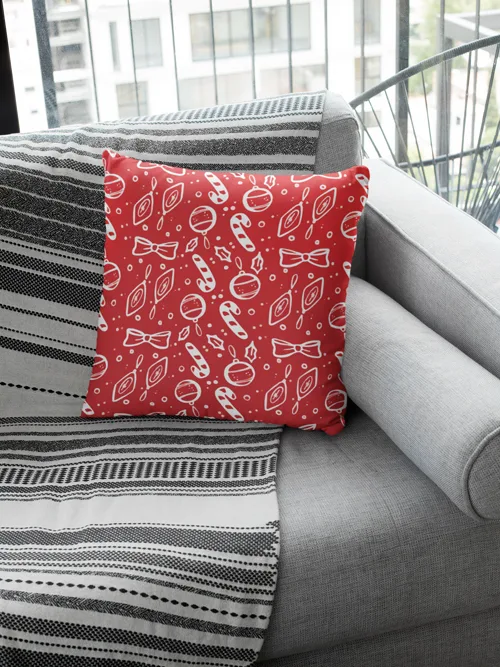Red Candy Pattern Christmas Cushion Cover