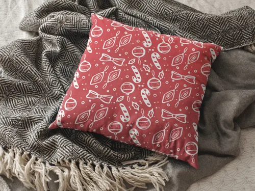 Red Candy Pattern Christmas Cushion Cover