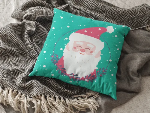 Greenish Santa Design Christmas Cushion Cover