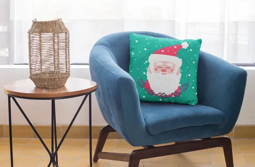 Greenish Santa Design Christmas Cushion Cover