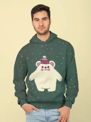 Green Cute Bear All Over Printed Christmas Adult Hoodie