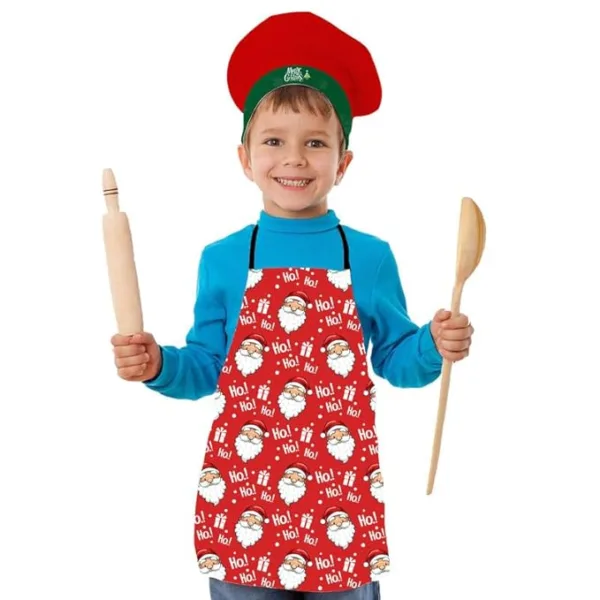 Christmas Kids Apron With Hat Printed Ho Ho Santa Pattern