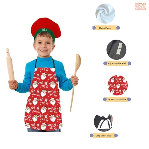 Christmas Kids Apron With Hat Printed Ho Ho Santa Pattern