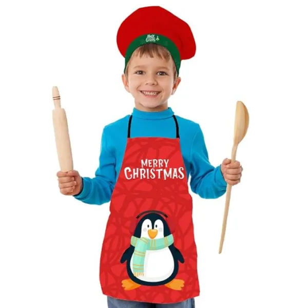 Christmas Kids Apron With Hat Printed Penguin Merry Christmas