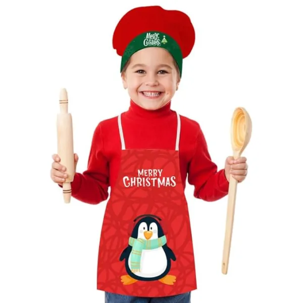 Christmas Kids Apron With Hat Printed Penguin Merry Christmas