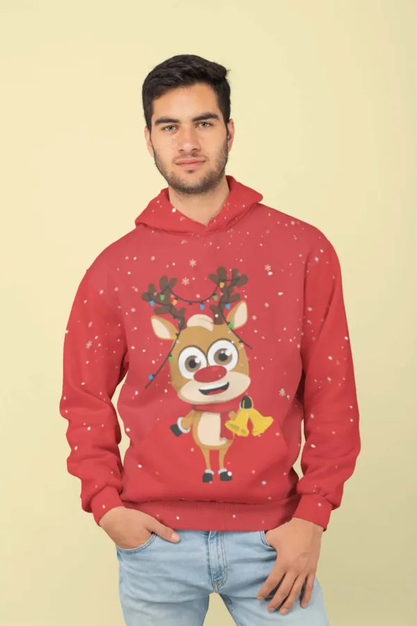 Red Reindeer All Over Printed Christmas Adult Hoodie